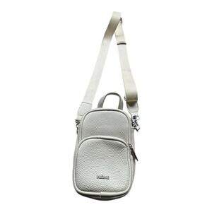 Prüne Light Gray Pebbled Leather Crossbody Phone Bag Adjustable Strap